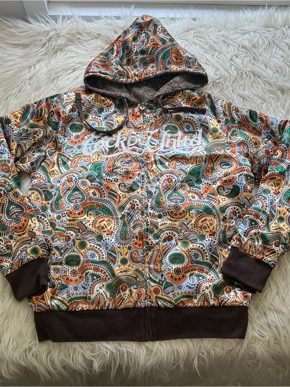 VINTAGE 90s Ecko Unltd Hoodie Reversible Satin AOP Graphic Skateboarding Men’s M